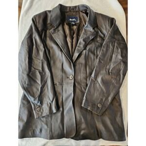 Vintage Denim&Co Womens 1XL Jacket Real Leather Dark Brown One Button Coat‎